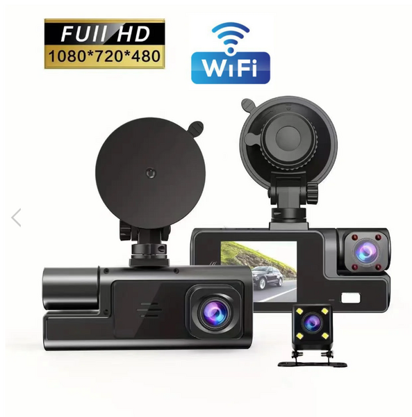 Camera auto tripla FullHD, 3 camere- fata/ spate/ interior, ecran 2''