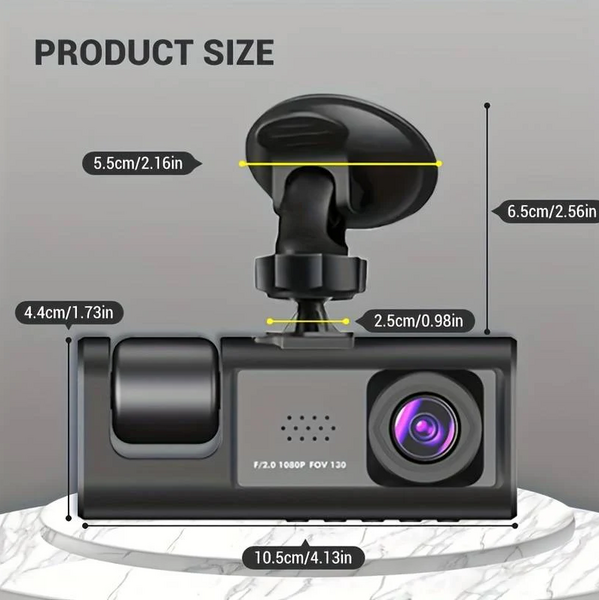 Camera auto tripla FullHD, 3 camere- fata/ spate/ interior, ecran 2''